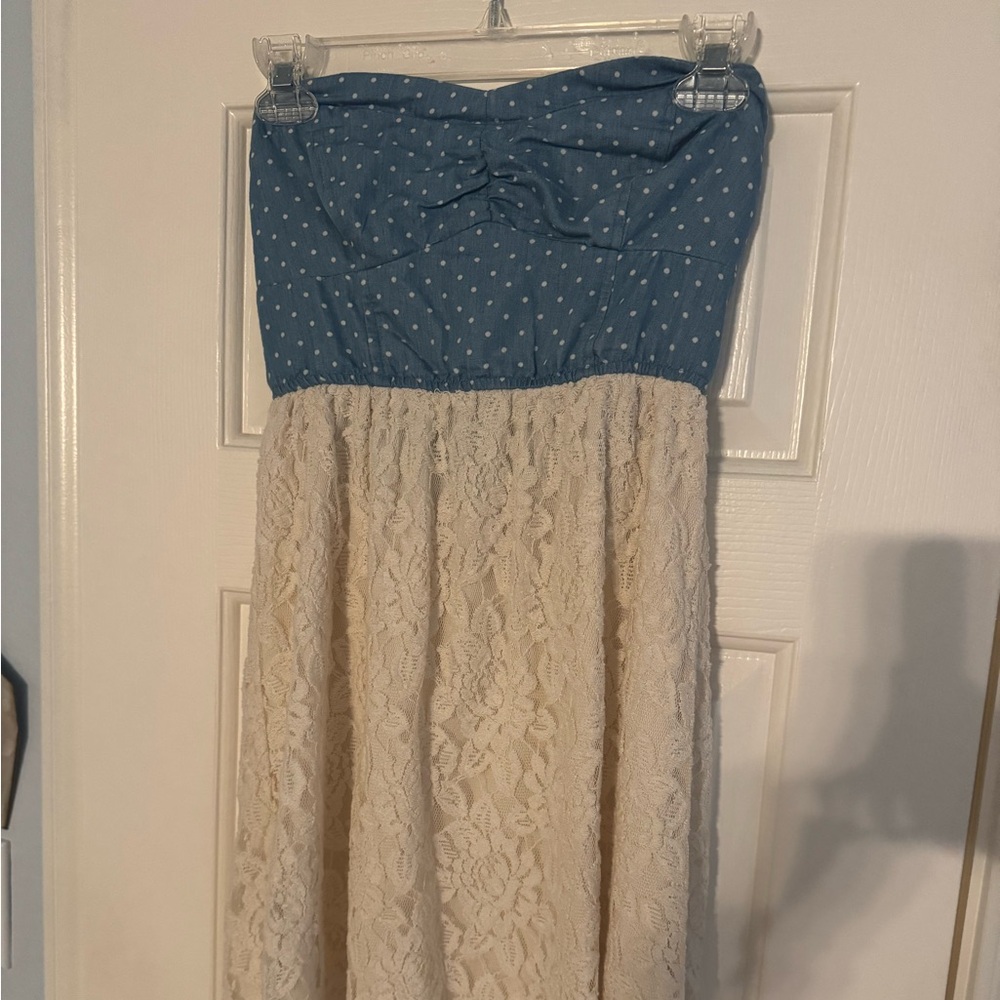 Speechless white blue lace chambray dress small